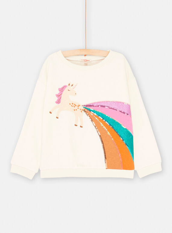 Sweatshirt für Mädchen in Ecru mit Einhorn-Animation SAVERSWEA / 23W901J1SWE001